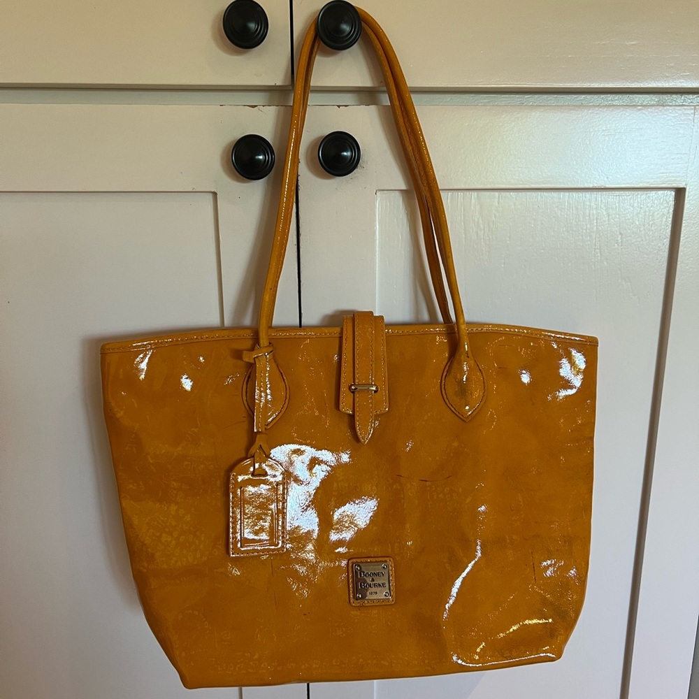 Authentic Dooney & Bourke Yellow Patent Leather Tote Bag